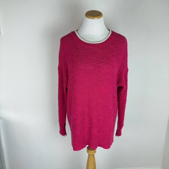J. Crew Tipped Beach Sweater Raspberry Crewneck Size S - Picture 2 of 6